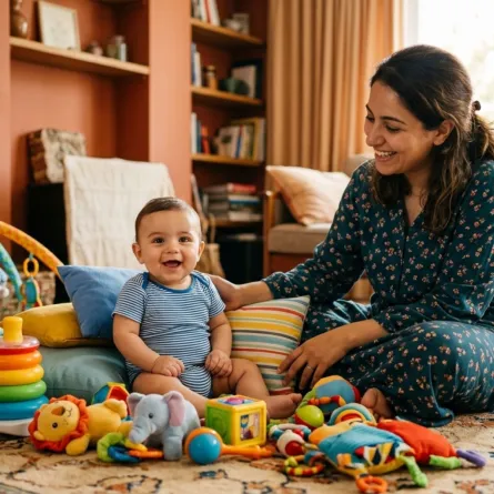 صورة لأم تهتم بترك طفلها على الأرض