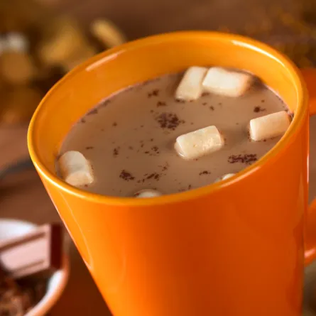 الشوكولاتة السّاخنة ألذ في كوب برتقاليّ