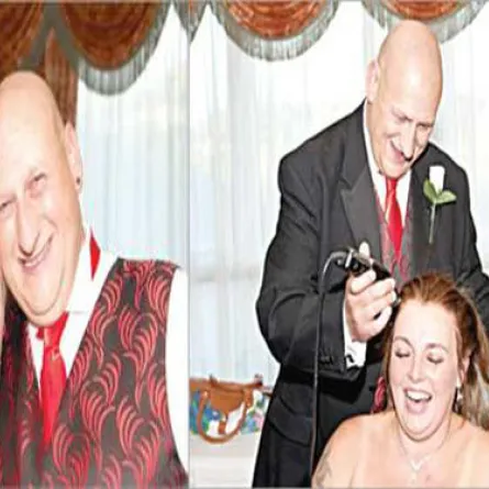 عريس يحلق شعر عروسته يوم الزفاف