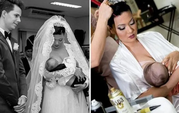 في مشهد نادر.. عروس ترضع طفلها أثناء زفافها