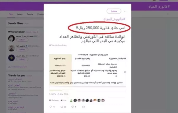 فيديو.. مواطنة تتلقى فاتورة مياه بربع مليون ريال