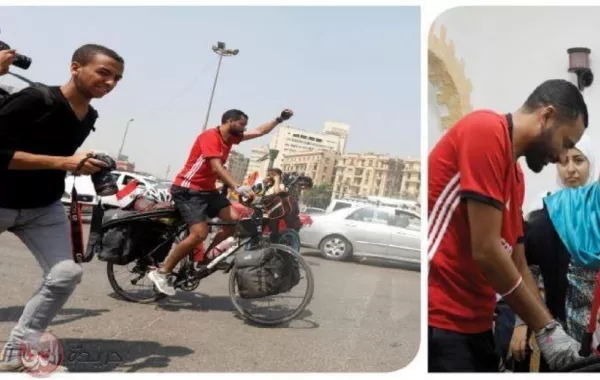 بالصور.. مصري يسافر إلى روسيا بدراجته الهوائية