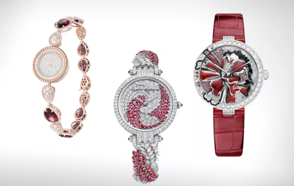 موديلات ساعات نسائية مرصعة بالحجر الأحمر لسهرات رمضان  2021