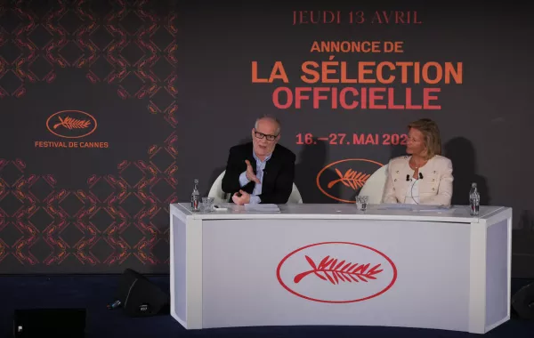 French director of the Cannes film festival, Iris Knobloch, and General Delegate of the Cannes Film Festival, Thierry Fremaux, hold a press conference to announce the Official Selection of the 76th Cannes Film Festival in Paris, on April 13, 2023. Thomas SAMSON / AFP