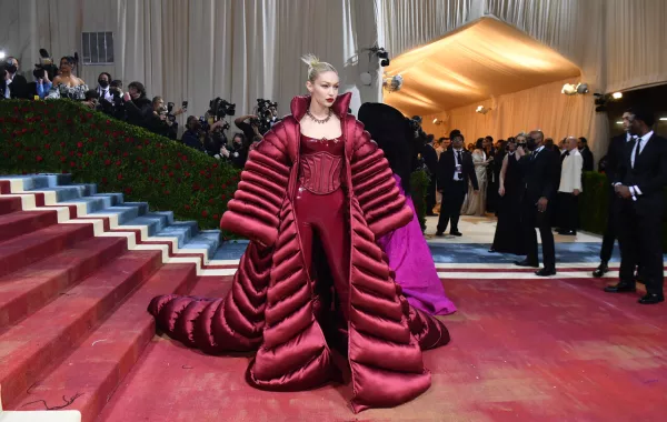 Gigi Hadid arrives for the 2022 Met Gala at the Metropolitan Museum of Art on May 2, 2022, in New York. The Gala raises money for the Metropolitan Museum of Art's Costume Institute.  ANGELA WEISS / AFP