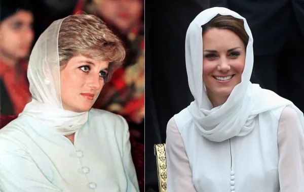 صورة مقارنة لإطلالة الأميرتين كيت ميدلتونKate Middleton والأميرة ديانا Princess Diana- (مصدر الصورة Chris Jackson/Getty Images )