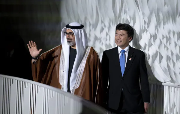 الشيخ خالد بن محمد بن زايد آل نهيان، ولي عهد أبوظبي في فعاليات الاحتفاء بيوم دولة الإمارات في إكسبو أوساكا 2025 - الصورة من وكالة الأنباء الإماراتية "وام"