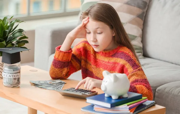 صورة لطفلة تفكر في ميزانيتها