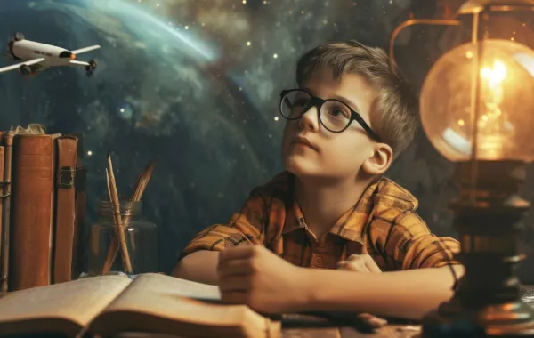 صورة لطفل مفكر وذكي