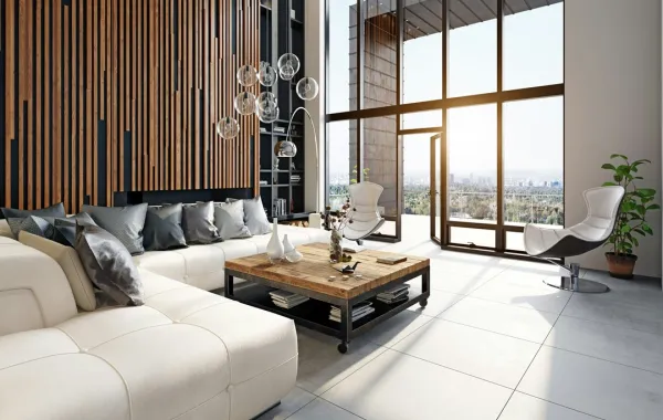 تصميم جاذب لغرفة معيشة واسعة