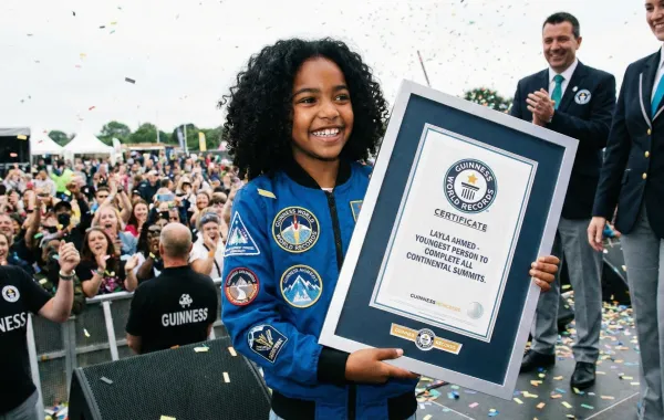 صورة طفلة تحمل شهادة موسوعة غينيس 