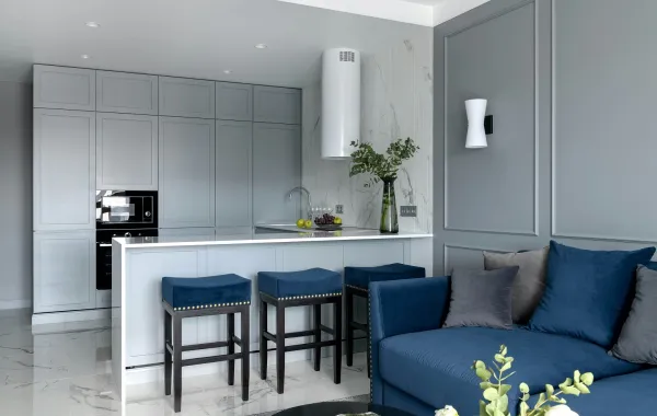 شقة تتبع النمط المفتوح في الديكور بألوان راقية