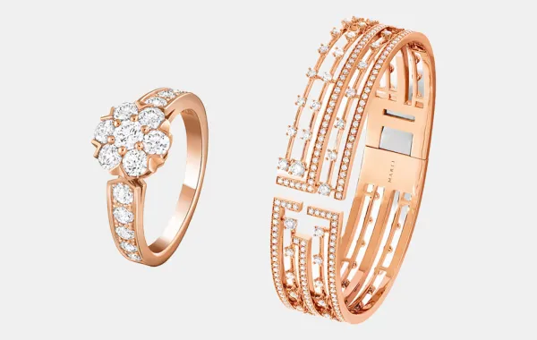 مجوهرات ذهب وردي وألماس لعروس شتاء 2026