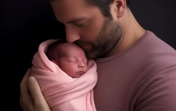 صورة لمولود ينام في حضن والده