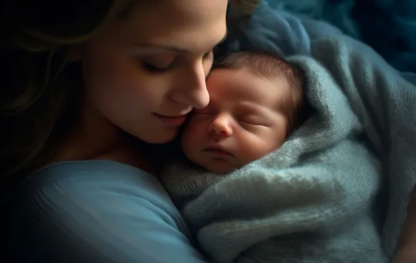 صورة لأم تحتضن مولودها الجديد