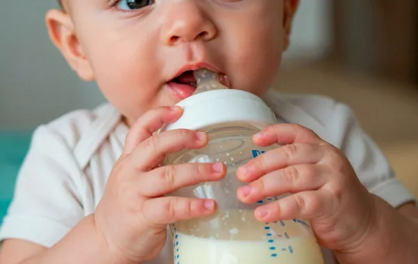 صورة لرضيع يشرب لبناً صناعياً