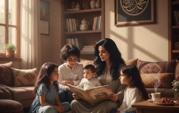 صورة أم تقرأ القصص لأطفالها