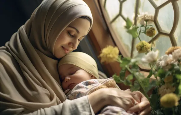 صورة لأم تحتضن رضيعها