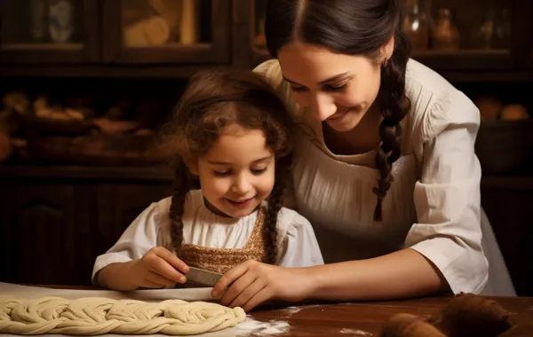 صورة لأم وطفلتها بالمطبخ