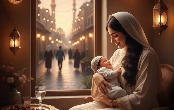 صورة أم مع مولودها في رمضان