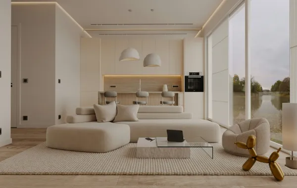 غرفة معيشة معاصرة مع سجادة