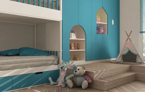 غرفة نوم زرقاء عائدة لطفل متوحد