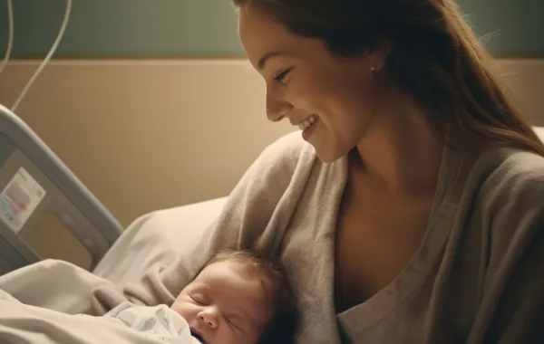 صورة لأم مع مولودها بعد القيصرية