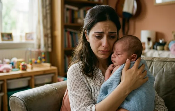 صورة أم تضم رضيعها