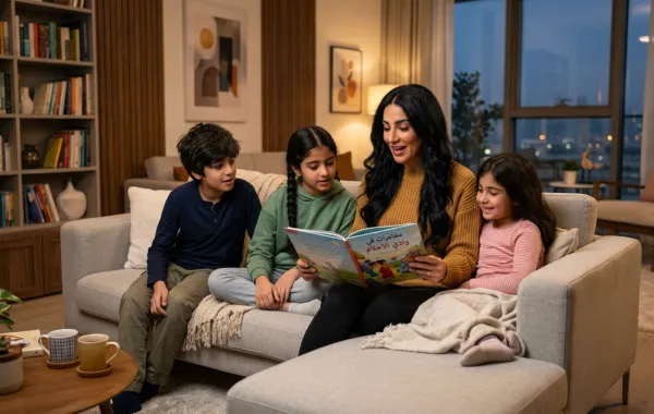 صورة أم تروي القصص لأبنائها