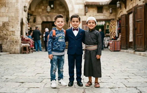 صورة 3 أطفال من مراحل تاريخية مخنلفة "صورة تعبيرية - أُنشئت بالذكاء الاصطناعي"