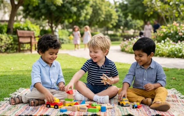 صورة 3 أطفال يلعبون في الحديقة