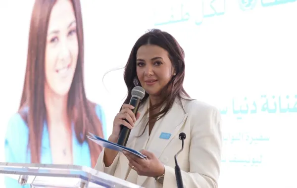 دنيا سمير غانم من حفل تجديد تعيينها - الصورة من المركز الصحفي
