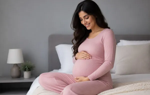 صورة لأم حامل فرحة بحركة الجنين