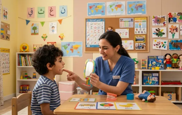 صورة لدكتورة تخاطب مع طفلها