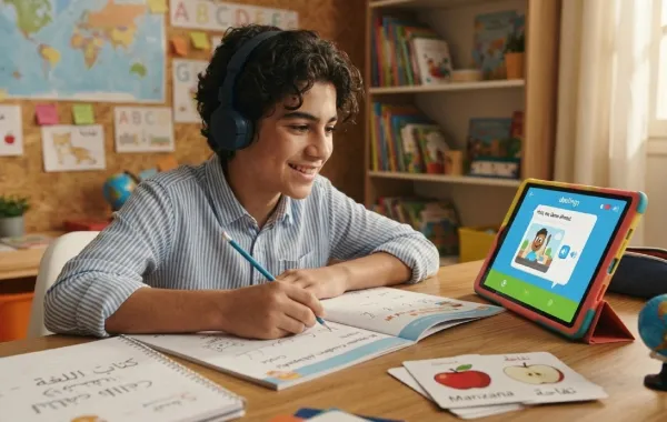 صورة لطفل يتعلم لغة البرمجة