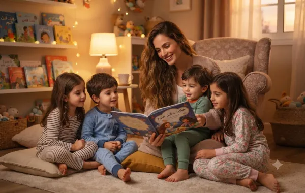 صورة أم تقرأ قصصاً قبل النوم