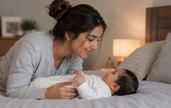 صورة لأم ومولودها يتبادلان النظر