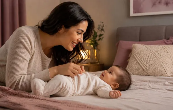 صورة لأم تناغي رضيعها