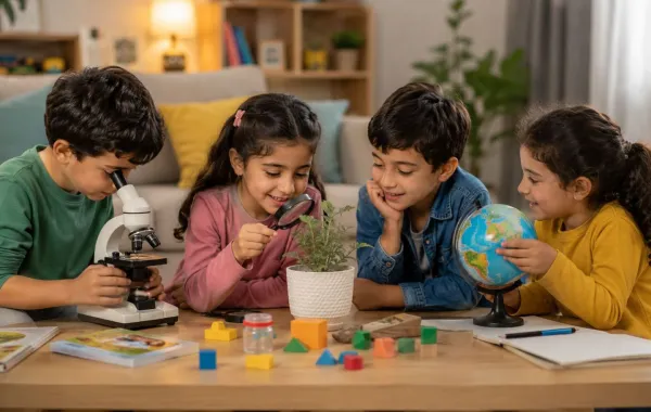 صورة لأطفال يلعبون ألعاب فضول منزلية ممتعة