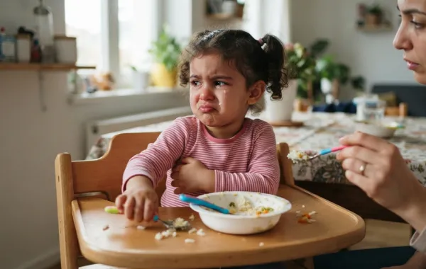 صورة لطفلة تبكي وترفض الطعام
