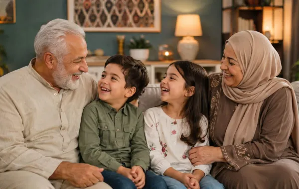 صورة للجدين مع الأطفال