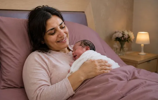 صورة لأم مع مولودها بعد الولادة مباشرة