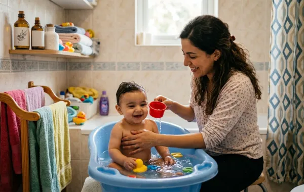 صورة لأم تحمم مولودها