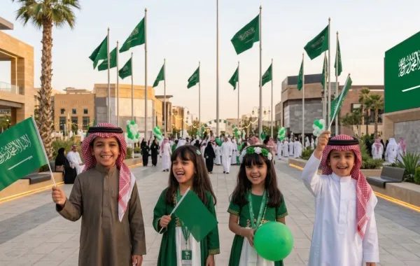 صورة لأطفال يحتفلون باليوم الوطني السعودي