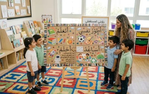 الخطوة السابعة: إضافة مساحة للأهداف التي تحققت وتجهيز اللوحة للتعليق
