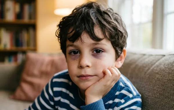 صورة لطفل يعاني من الهالات السوداء