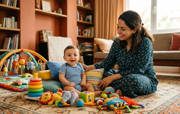 صورة لأم تهتم بترك طفلها على الأرض