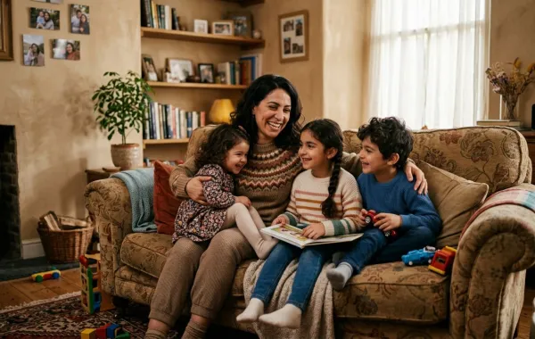 صورة عائلية لأم مع أطفالها