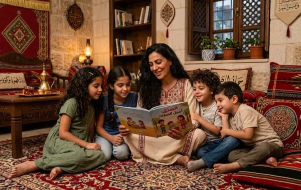 صورة أم تقرأ القصص لأطفالها