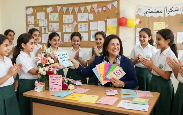 صورة لمعلمة مع أطفالها